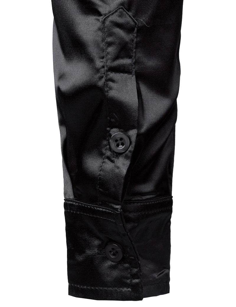 Men's Black Satin Luxury Dress Shirts 2023 Silk Smooth Men Tuxedo Shirt Slim Fit Wedding Party Prom Casual Shirt Chemise Homme