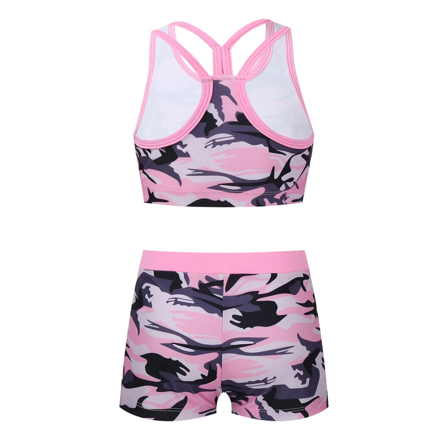 Kids Girls 2Pcs Swimsuit Summer Sleeveless Tanks Bra Crop Top With Shorts Bottoms Set Dance Yoga Sports Suit Gymnastics Outfits