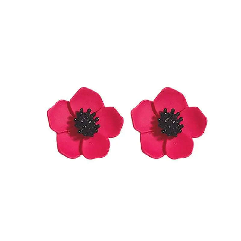 Super Fairy Red Flower Earrings Petal Temperament Korea Personality Joker Small Simple Cold Wind Earrings Female Tide