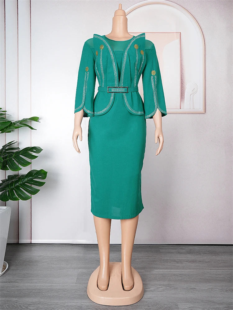 2024 New Party Evening Dresses Elegant Women Bodycon Robe Dubai African Dashiki Outfits Office Ladies Overalls Africa Clothing