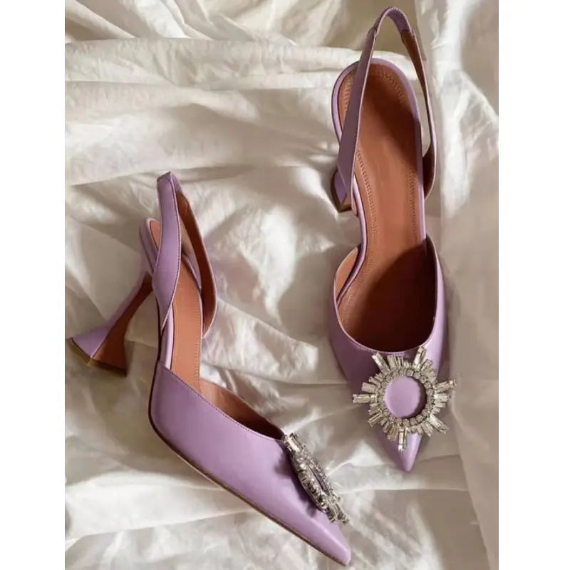 2024 Bow Rhinestone High Heels Sunflower Silk Pointed Party Sandals For Women Wedding Shoes