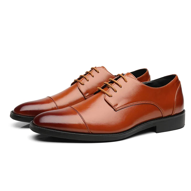 Men's Classic Retro Derby Shoes Mens Lace-up Business Dress Office Leather Shoes Flats Men Fashion Wedding Party Oxfords Shoe
