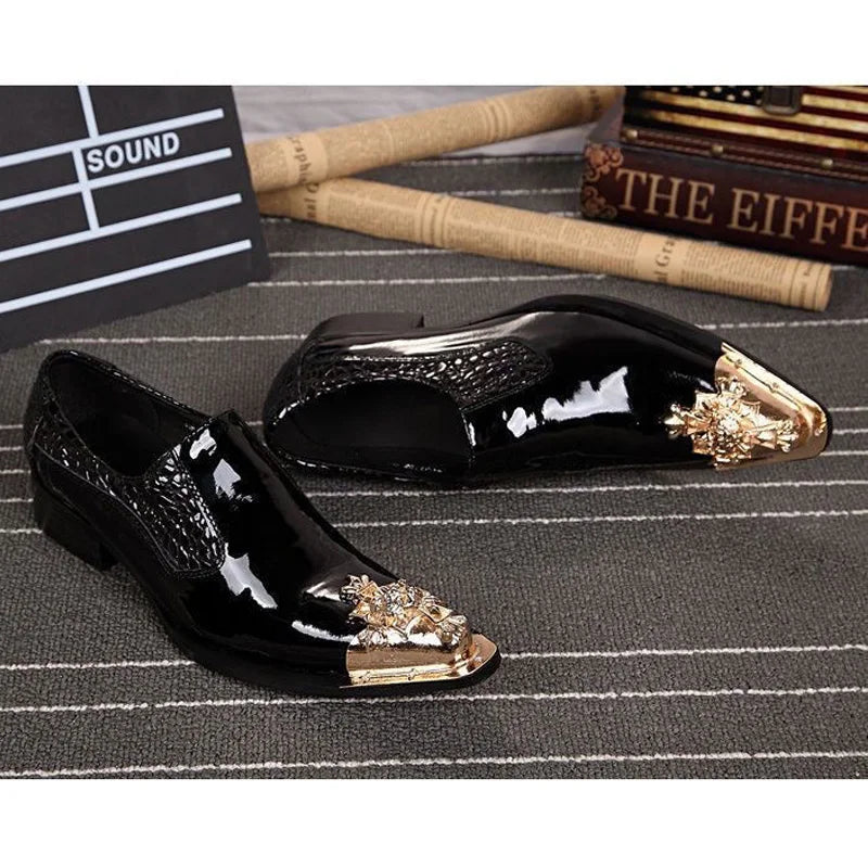 new genuine leather pointed toe metal tip crystal handmade men leather dress shoes fashion hairdresser big size shoes 13