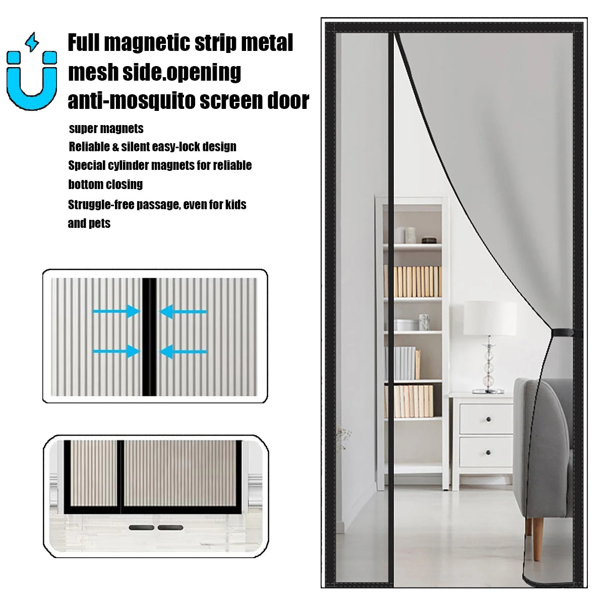 Magnetic Screen Door, Reversible Left Right Side Opening, Upgraded Polyester Prevent Small Pets from Scratching The Mesh(Black)