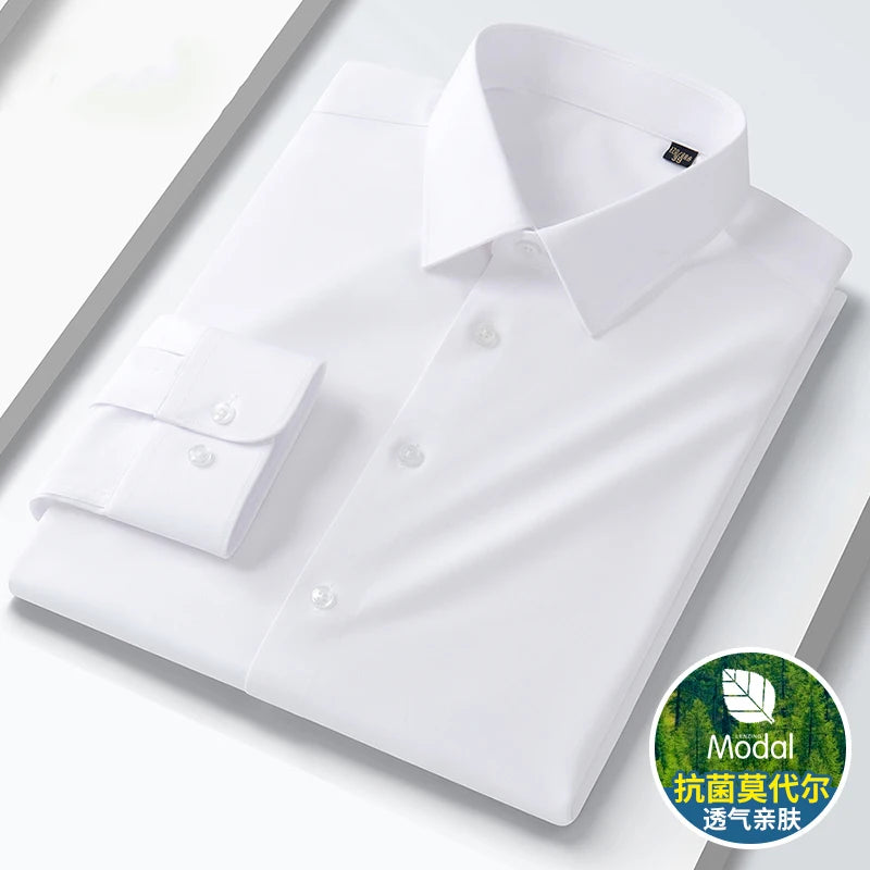 New Quality Anti-Wrinkle Men Shirt Long Sleeves Dress Shirts For Men Slim Fit Camisa Social Business Blouse White Shirt S-5XL