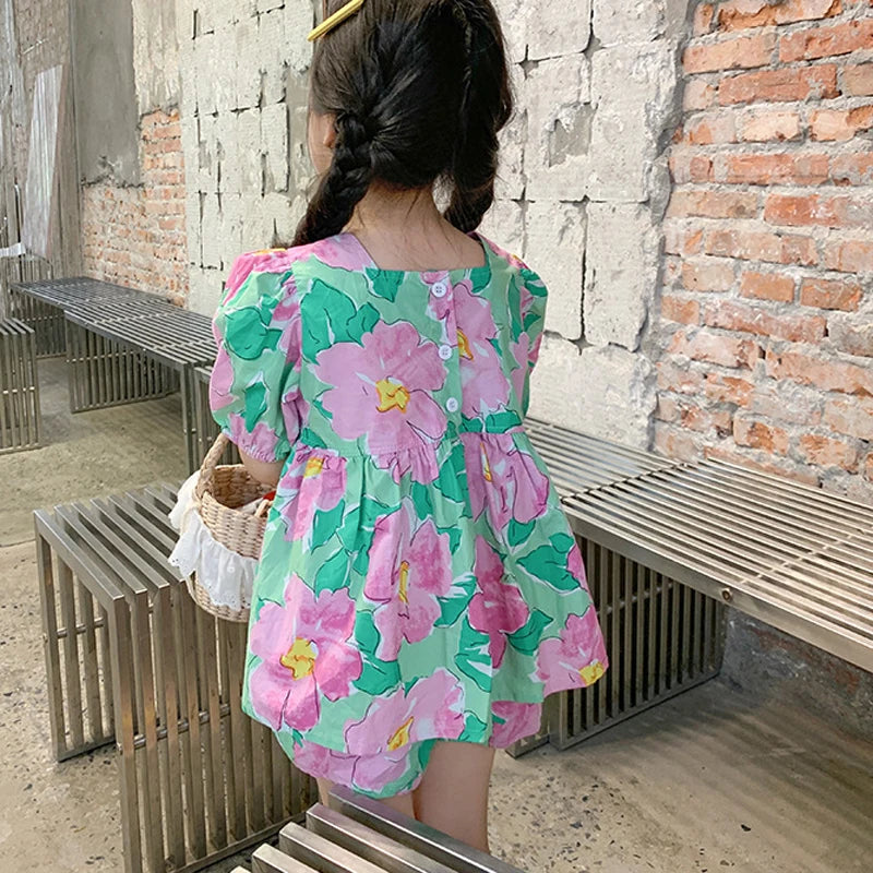 New Summer Girls' Clothing Sets Sweet Casual Flower Doll Shirt And Shorts Fashion Baby Kids Outfit Children Girls Clothes Suit