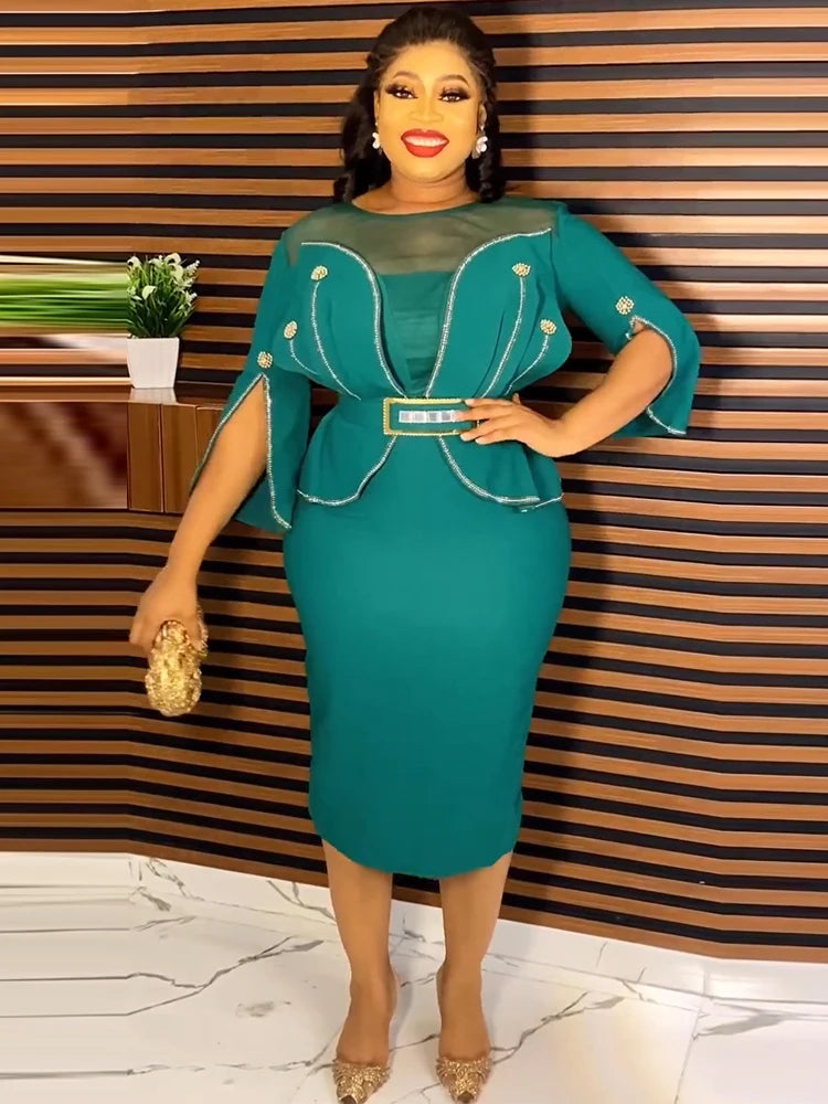 2024 New Party Evening Dresses Elegant Women Bodycon Robe Dubai African Dashiki Outfits Office Ladies Overalls Africa Clothing