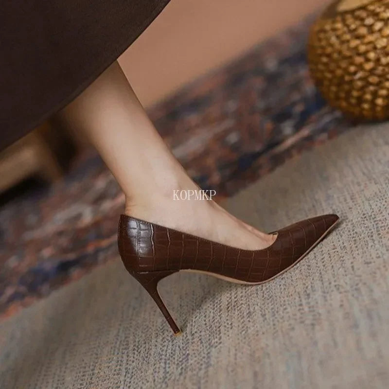 2024 Spring and Summer Sexy New Brown Comfortable All-match High Heels Women's Stiletto Single Shoes Women Zapatos De Mujer
