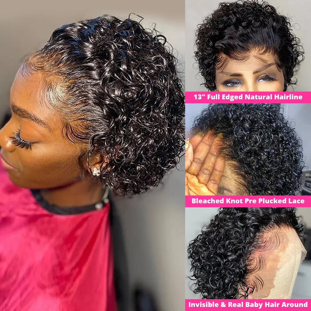 Short Bob Wigs Pixie Cut Wig Human Hair Deep Wave Frontal Wig Wet and Wavy Curly Lace Front Wig Transparen Hd Lace Wigs