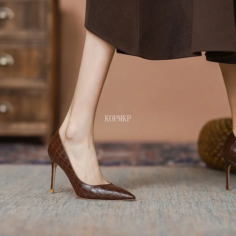 2024 Spring and Summer Sexy New Brown Comfortable All-match High Heels Women's Stiletto Single Shoes Women Zapatos De Mujer