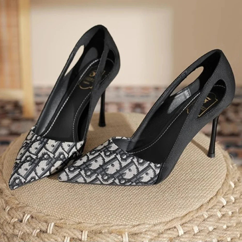 Pointed Toe 2024 New Embroidered Sandals Women Fashion Summer Luxury Heeled High Heels Women Shoes Shallow Casual High Sandals