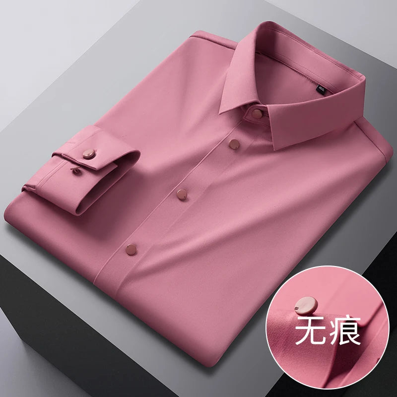High-end New Traceless men's Shirt No Ironing Anti-wrinkle Solid Color Breathable Casual Slim Business No Pockets Long Sleeves