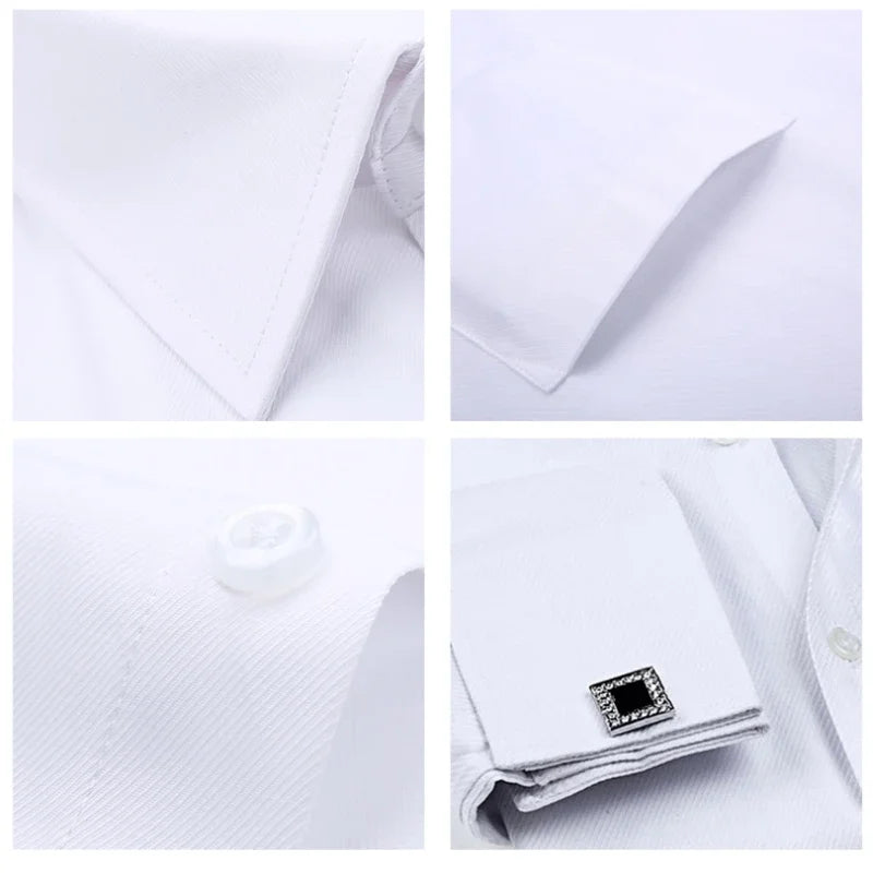 2024 Men French Cuff Dress Shirt Cufflinks New White Long Sleeve Casual Buttons Male Brand Shirts Regular Fit Clothes