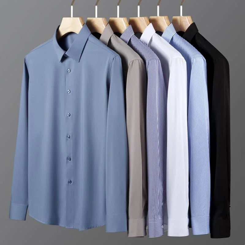 New Quality Anti-Wrinkle Men Shirt Long Sleeves Dress Shirts For Men Slim Fit Camisa Social Business Blouse White Shirt S-5XL