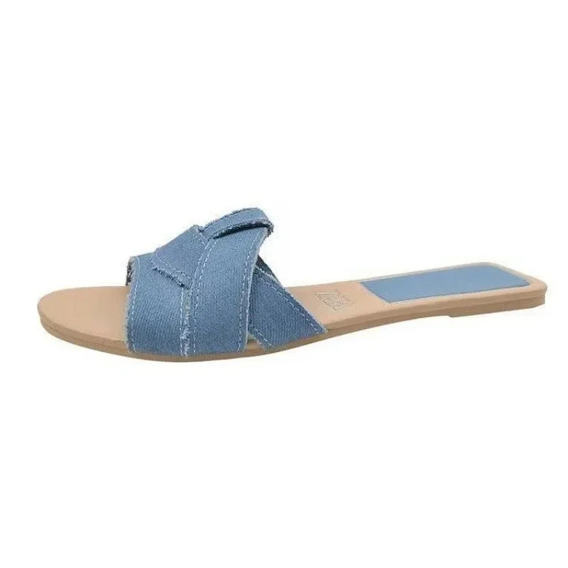 Simple Flip-flops Women Wear Slippers New Women's Shoes Square Head Cross Flat 2024 Summer Sandals