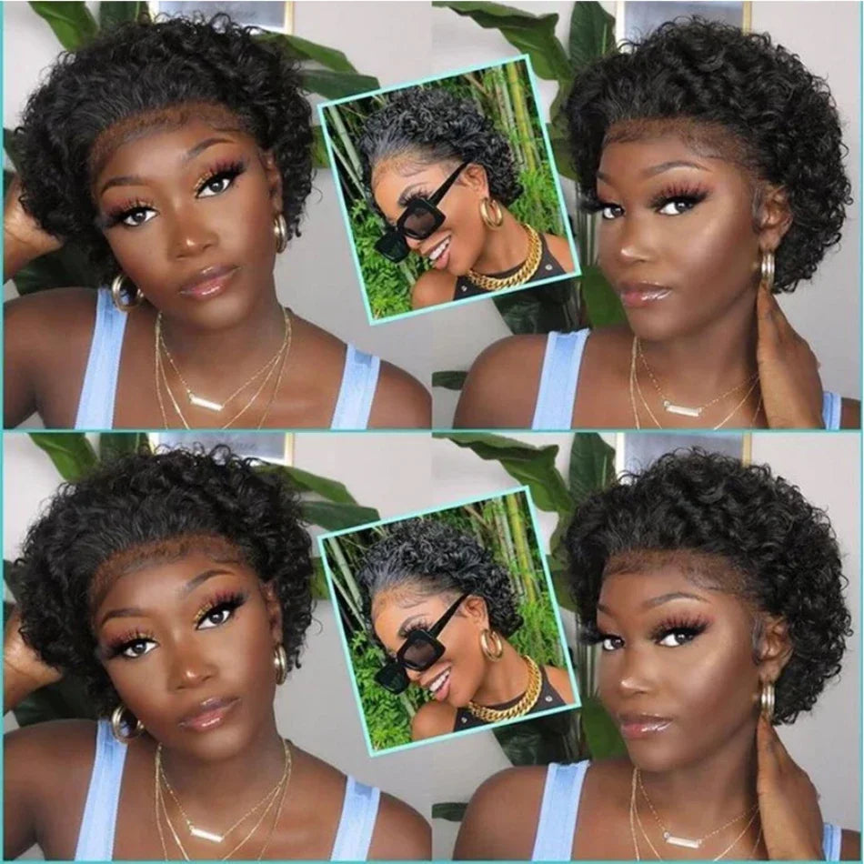 Short Bob Wigs Pixie Cut Wig Human Hair Deep Wave Frontal Wig Wet and Wavy Curly Lace Front Wig Transparen Hd Lace Wigs