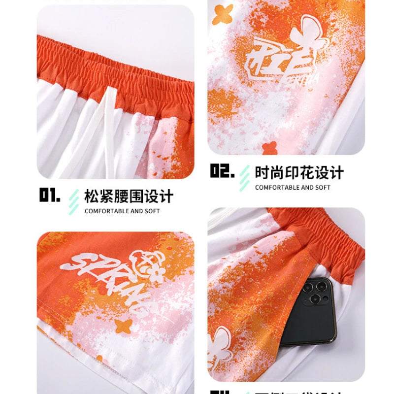Kids Clothes Boys Letter Gradient color Painted Graffiti Basketball Uniform Teenage boy leeveless vest Top and Shorts 2PCS Sets