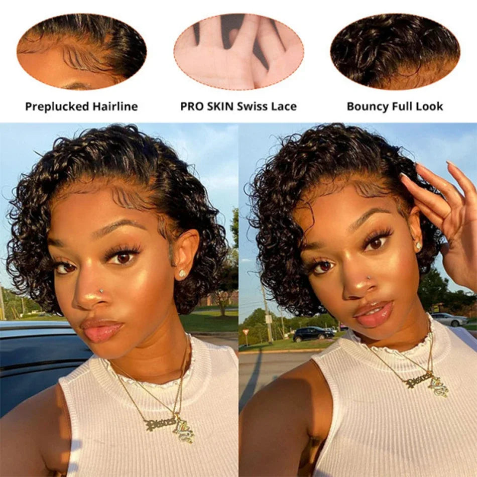 Short Bob Wigs Pixie Cut Wig Human Hair Deep Wave Frontal Wig Wet and Wavy Curly Lace Front Wig Transparen Hd Lace Wigs