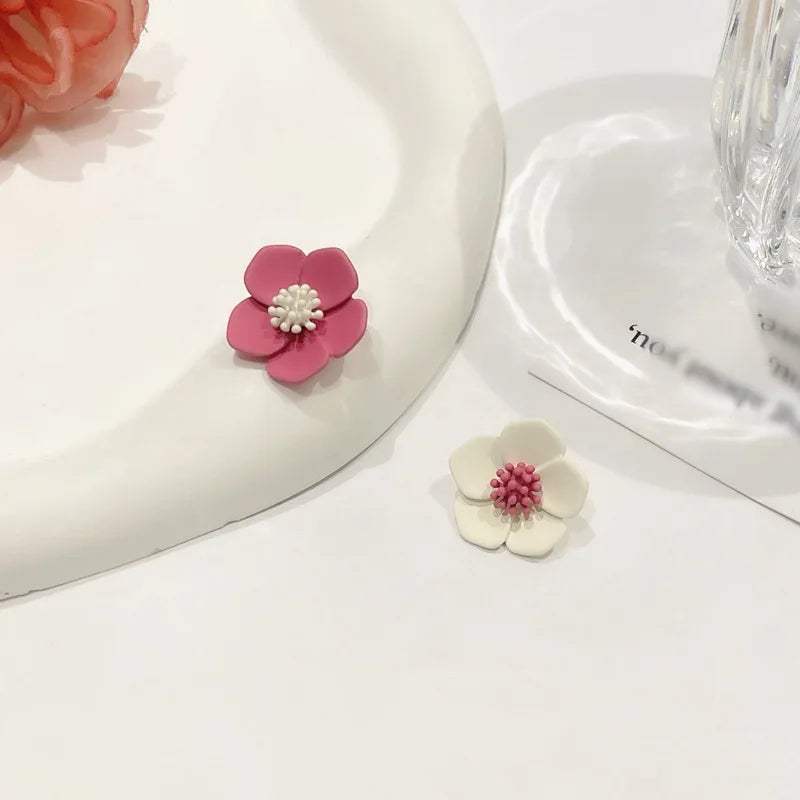 Korean-style Sweet and Lovely Flower Earrings in Pink and White Collision Color, Ins Wind Summer New Ear Drops for Women