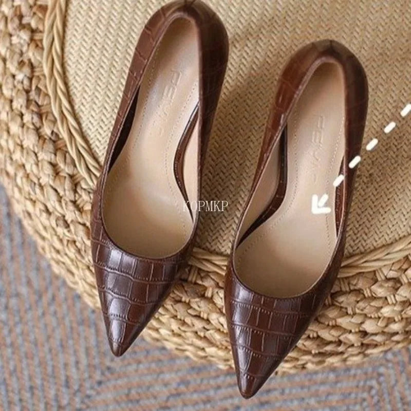2024 Spring and Summer Sexy New Brown Comfortable All-match High Heels Women's Stiletto Single Shoes Women Zapatos De Mujer