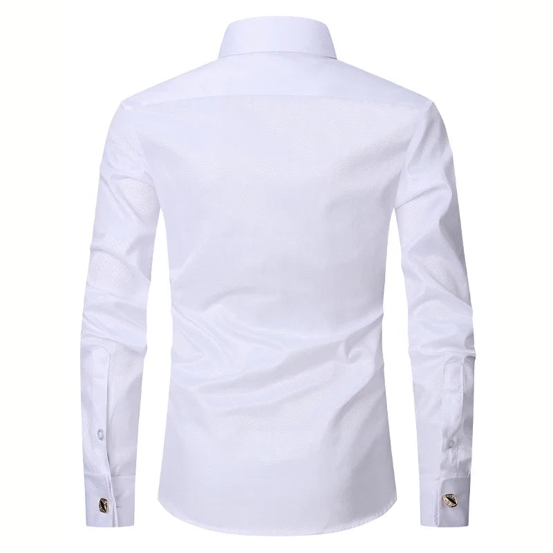 2024 Men French Cuff Dress Shirt Cufflinks New White Long Sleeve Casual Buttons Male Brand Shirts Regular Fit Clothes