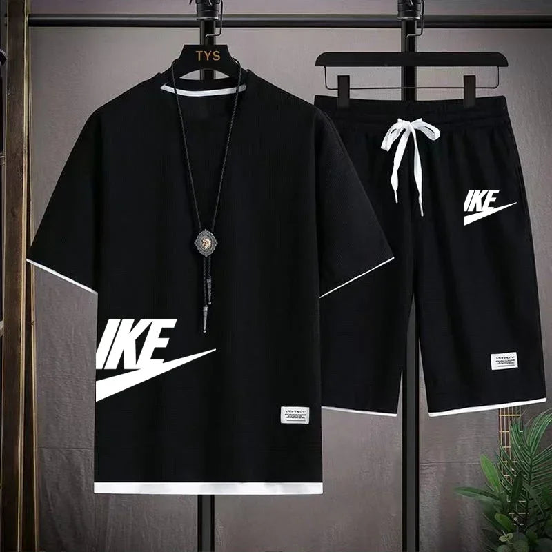 Summer Men's Sets Fashion Korean Tracksuit Men Short Sleeve T Shirts+Sport Shorts Suit Men Casual Men Clothing Mens Joggers Sets