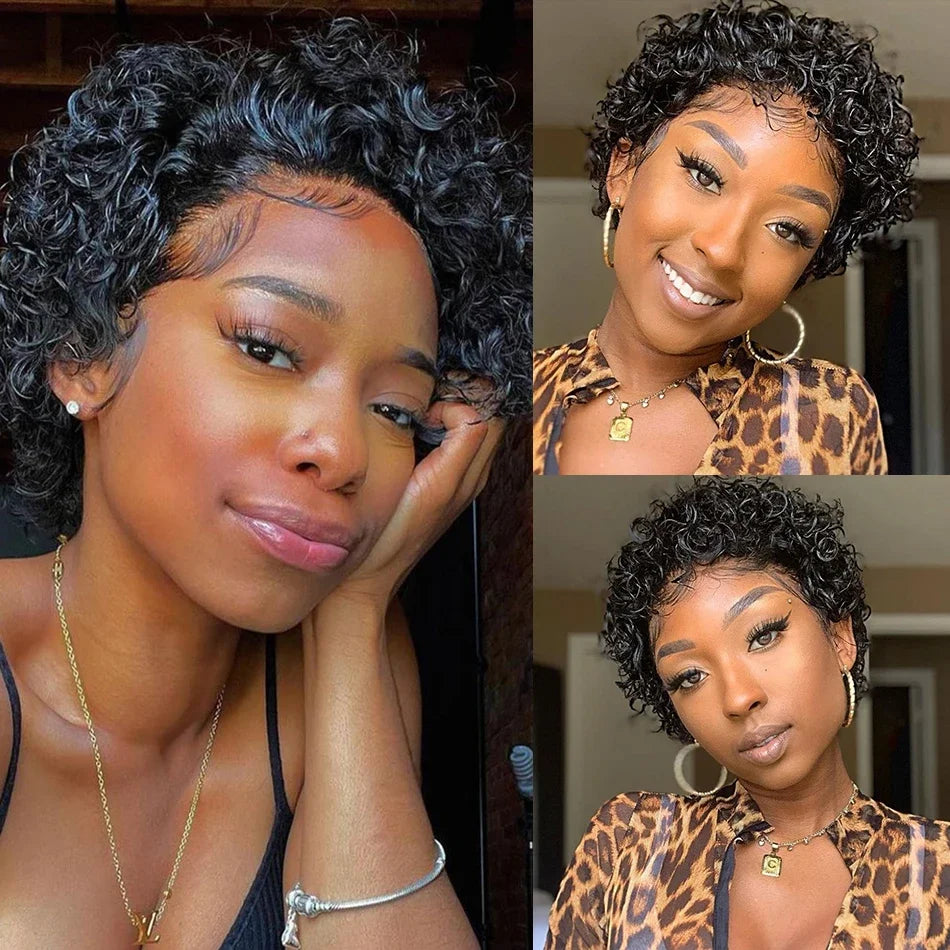Short Bob Wigs Pixie Cut Wig Human Hair Deep Wave Frontal Wig Wet and Wavy Curly Lace Front Wig Transparen Hd Lace Wigs