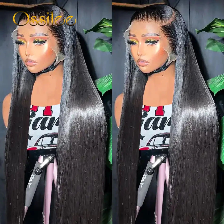 Ossilee Long 36inch Bone Straight Lace Frontal Wigs Brazilian Human Hair 13x4/13x6 Frontal Wigs 250Density Lace Wigs for Women