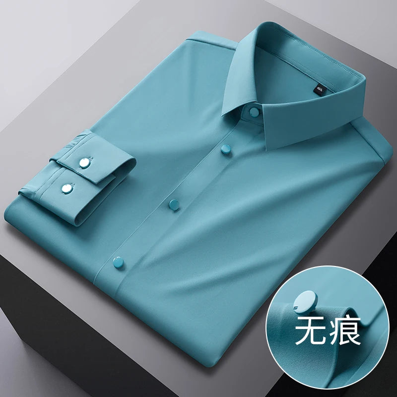 High-end New Traceless men's Shirt No Ironing Anti-wrinkle Solid Color Breathable Casual Slim Business No Pockets Long Sleeves
