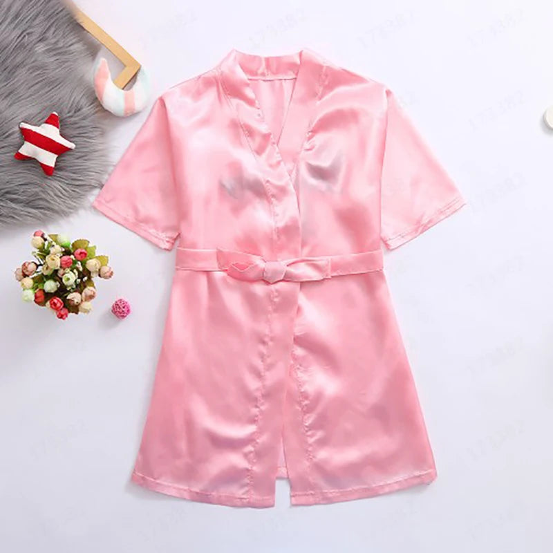 1-5Y Summer Girls Pink Robes Baby Girl Cute Letters Pattern Children Soft Pajamas Kids Girl Breathable Bathrobe Sleepwear Dress