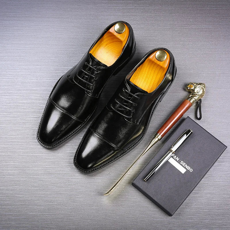 Men's Classic Retro Derby Shoes Mens Lace-up Business Dress Office Leather Shoes Flats Men Fashion Wedding Party Oxfords Shoe