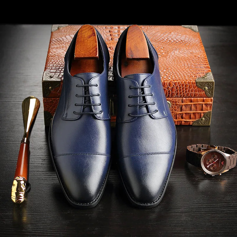 Men's Classic Retro Derby Shoes Mens Lace-up Business Dress Office Leather Shoes Flats Men Fashion Wedding Party Oxfords Shoe