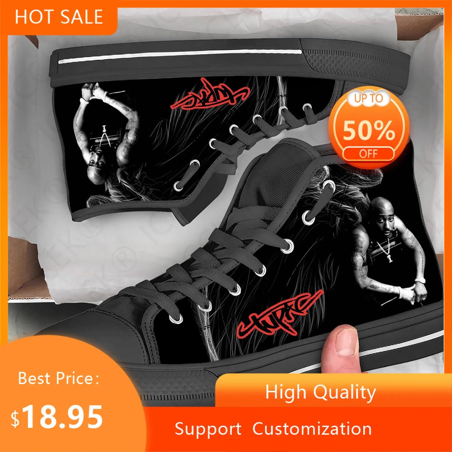 Hot Summer Rap 2pac Tupac All Eyez on Me Arrive Fashion Lightweight High Top Classic Canvas Shoes Men Women Sneakers Board Shoe