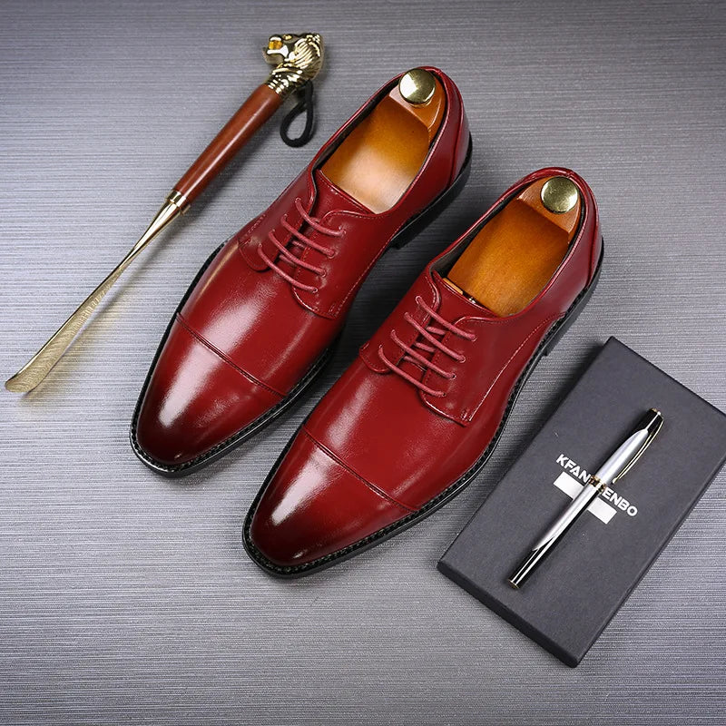 Men's Classic Retro Derby Shoes Mens Lace-up Business Dress Office Leather Shoes Flats Men Fashion Wedding Party Oxfords Shoe