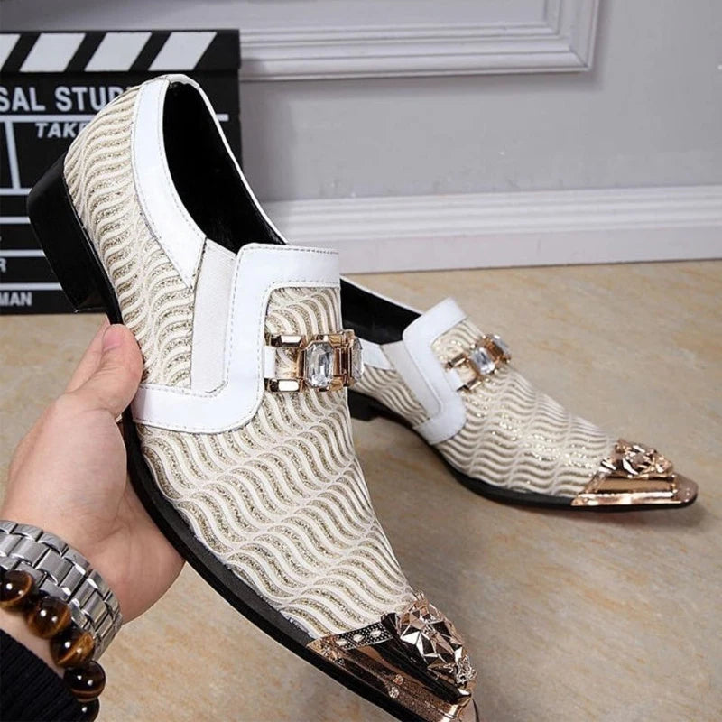 new genuine leather pointed toe metal tip crystal handmade men leather dress shoes fashion hairdresser big size shoes 13