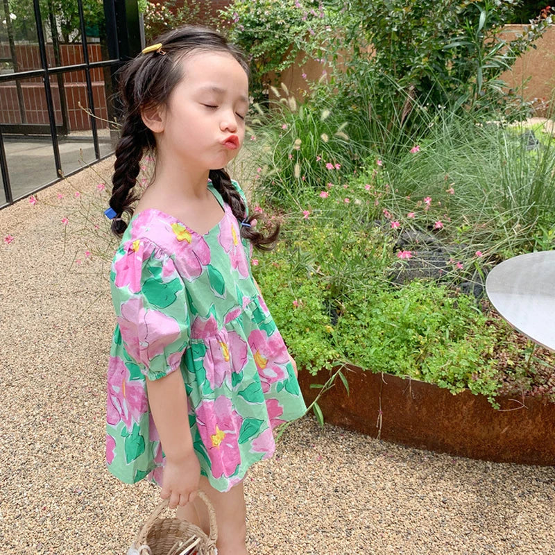 New Summer Girls' Clothing Sets Sweet Casual Flower Doll Shirt And Shorts Fashion Baby Kids Outfit Children Girls Clothes Suit
