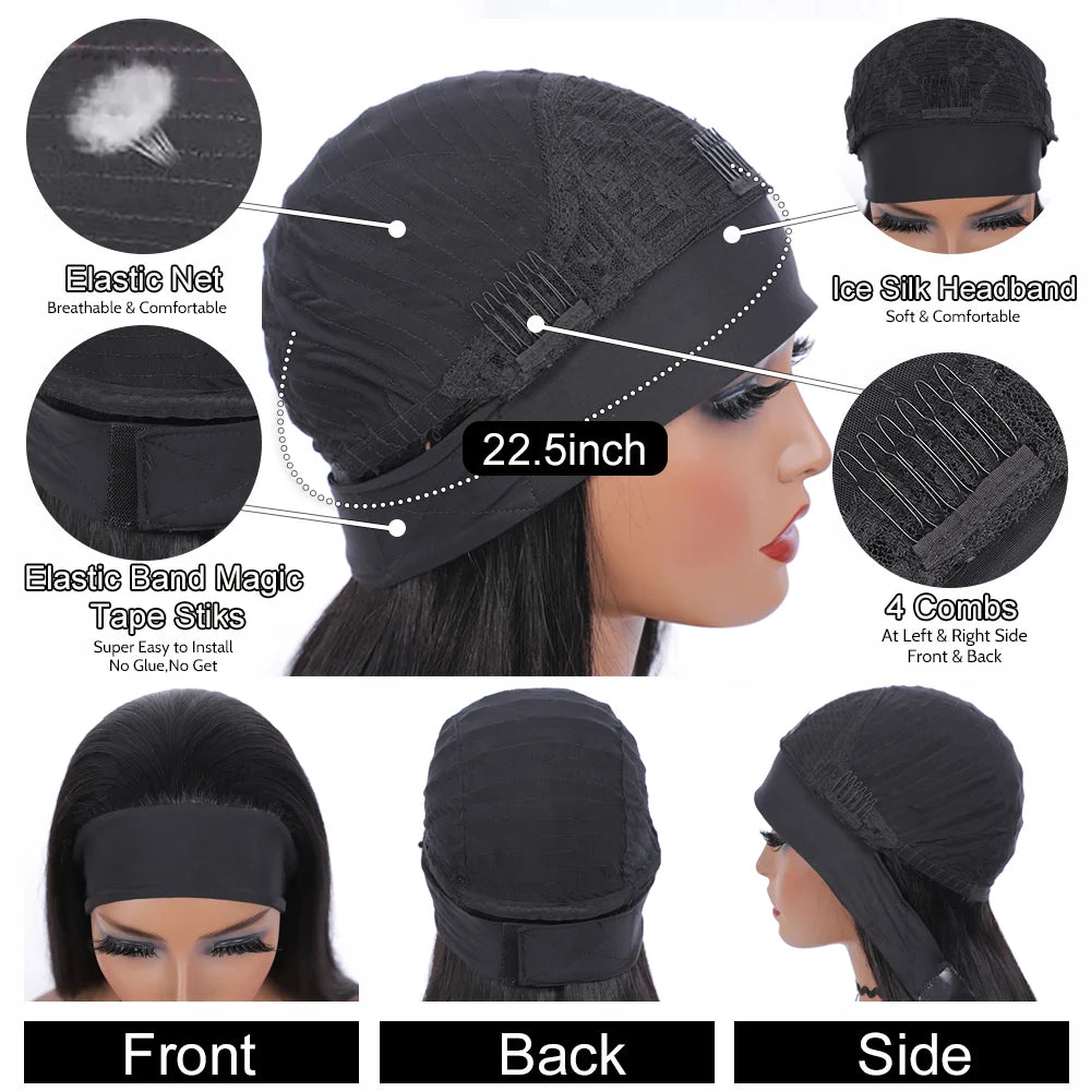Headband Wig Human Hair Body Wave Wig 180% Density Remy Human Hair Wigs For Black Women Brazilian Glueless Wig