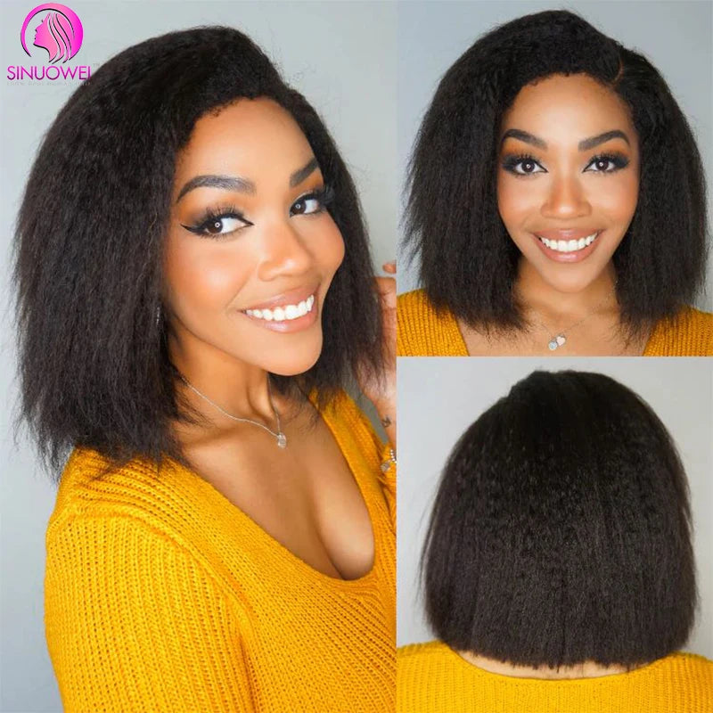 Short Bob Wig Yaki Straight V Part Wig 100% Human Hair Glueless Brazilian Human Hair Kinky Straight U Part Wigs For Woman