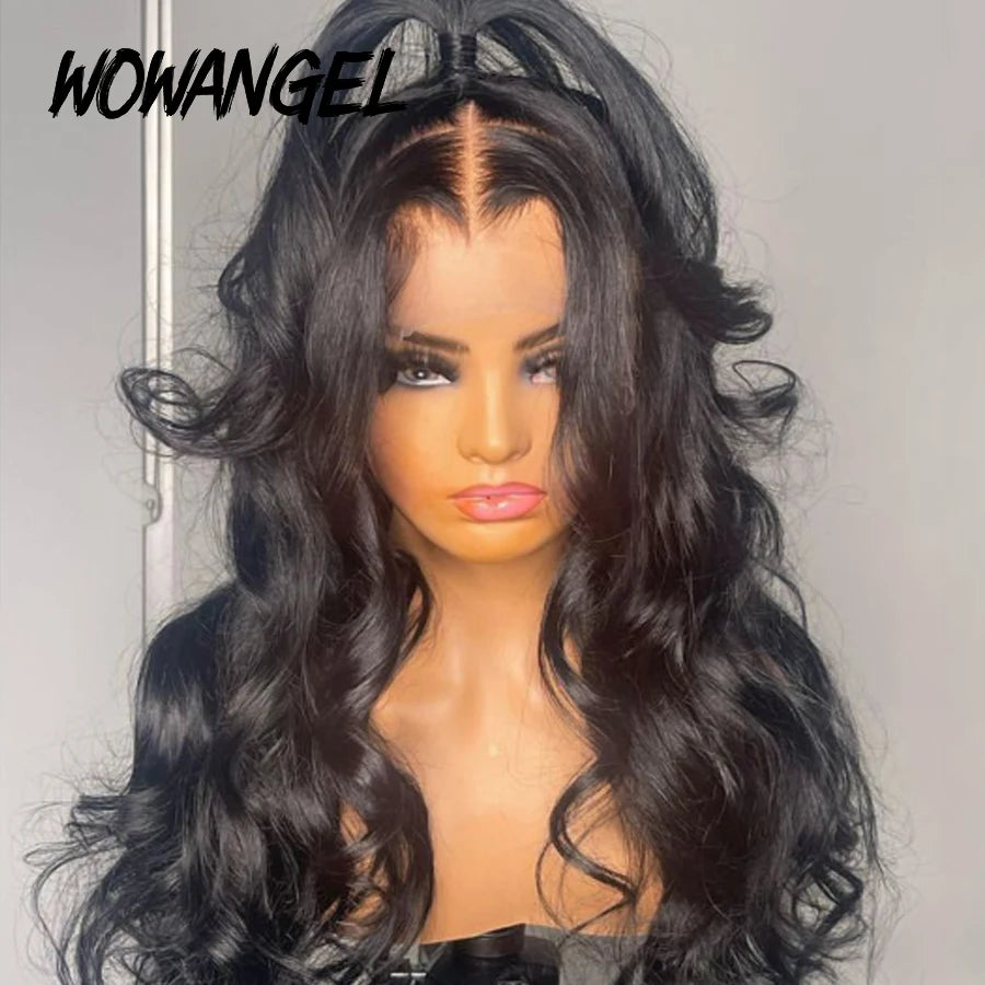 Wow Angel 250% 13x6 HD Lace Front Wig Swiss Lace Melt Skin Pre Plucked Natural Scalp Body Wave Human Hair Wig For Woman Glueless