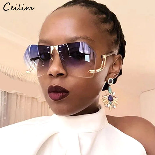 2024 New Irregular Rimless Sunglasses Women Brand Designer Alloy Frame Oversize Gradient Sun Glasses Fashion Female Clear Shades