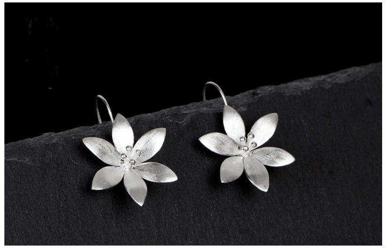 925 Sterling Silver Long Lotus Flower Drop Earrings for Women Girs Fashion sterling-silver-jewelry Pendientes