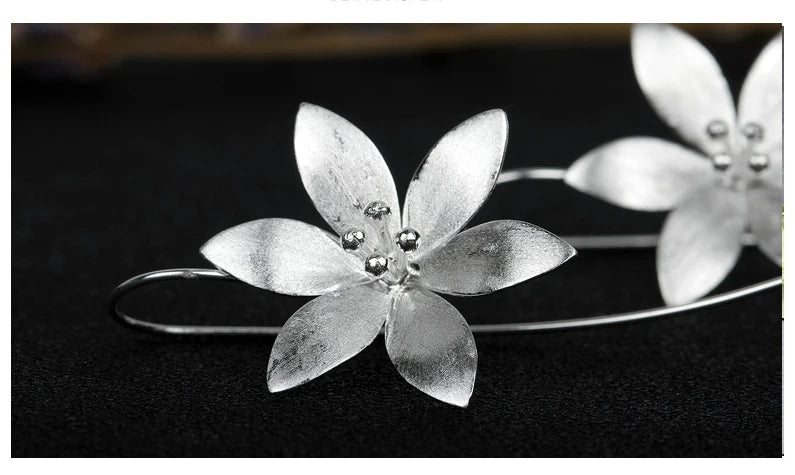 925 Sterling Silver Long Lotus Flower Drop Earrings for Women Girs Fashion sterling-silver-jewelry Pendientes