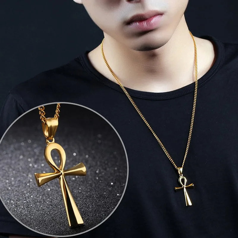 Vintage Stainless Steel Ankh Neckalces For Men Women Egyptian Necklaces Male Jewelry