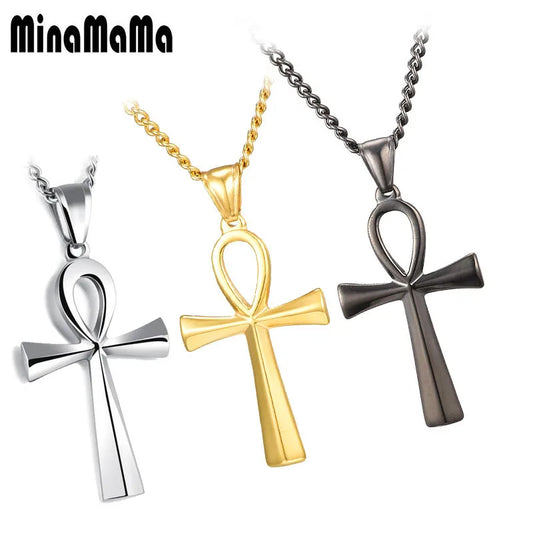 Vintage Stainless Steel Ankh Neckalces For Men Women Egyptian Necklaces Male Jewelry