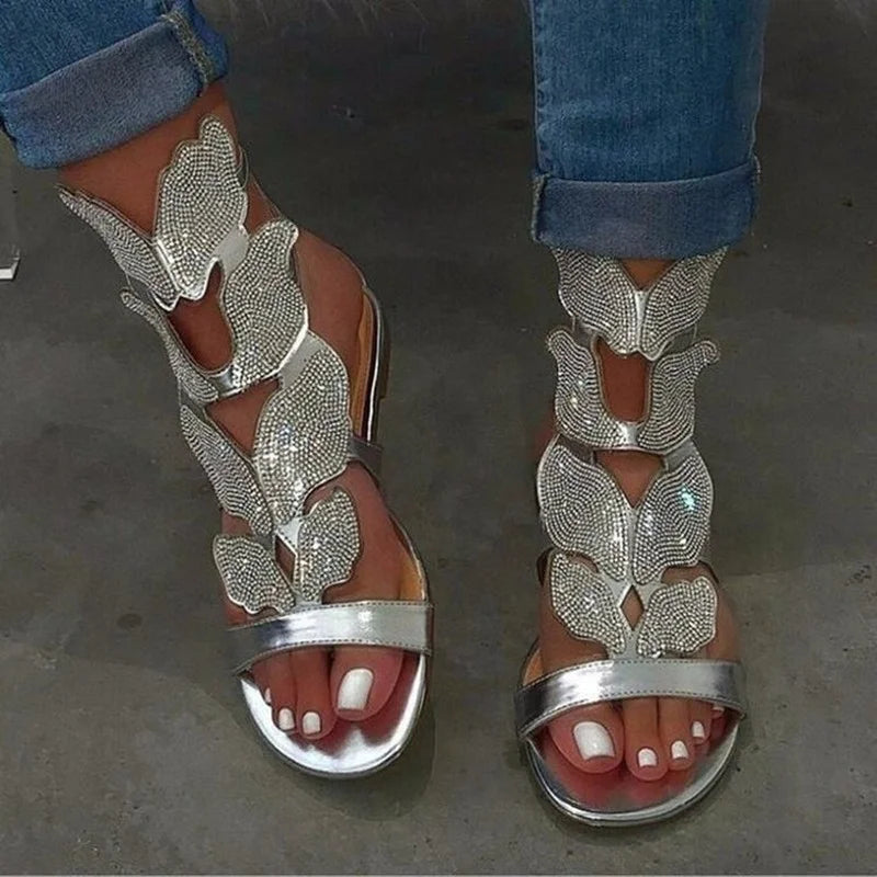 2024 Summer Fashion Sandals for Women Plus Size Butterfly Crystal Gladiator Sandals Comfortable Open Toe Shoes Woman Sandalias