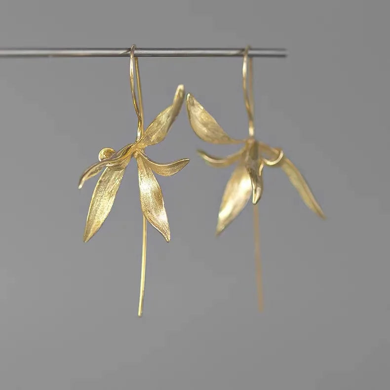 Elegant Silver Color Orchid Drop Dangle Earrings for Women Charm Cocktail Party Earrings Engagement Wedding Jewelry Gifts