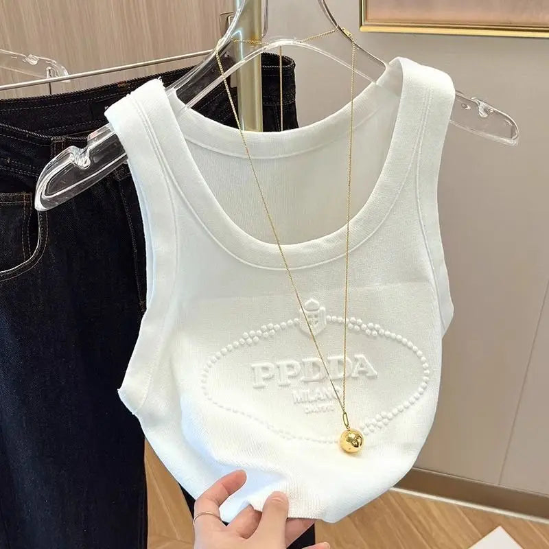 Pink Sweet Letter Sports Vest Women's Outer Wear Summer 2024 New Style Beautiful Slim Camisole Top
