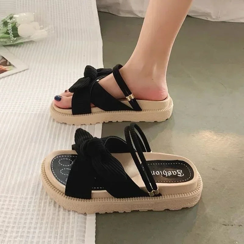 Women Sandalias Mujer Summer Fairy Style 2024 New Fashion Student Platform Roman Lady Sands Flat Shoes Cute Slippers