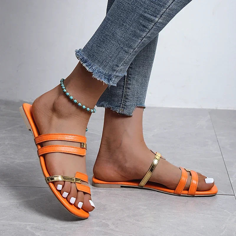 2024 New Women's Shoes Summer Flats Flip Flops Dress Shallow Casual Female Slides Rome Open-toe Women Slippers Slingback Sandals