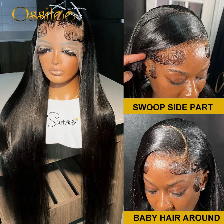 Ossilee Long 36inch Bone Straight Lace Frontal Wigs Brazilian Human Hair 13x4/13x6 Frontal Wigs 250Density Lace Wigs for Women